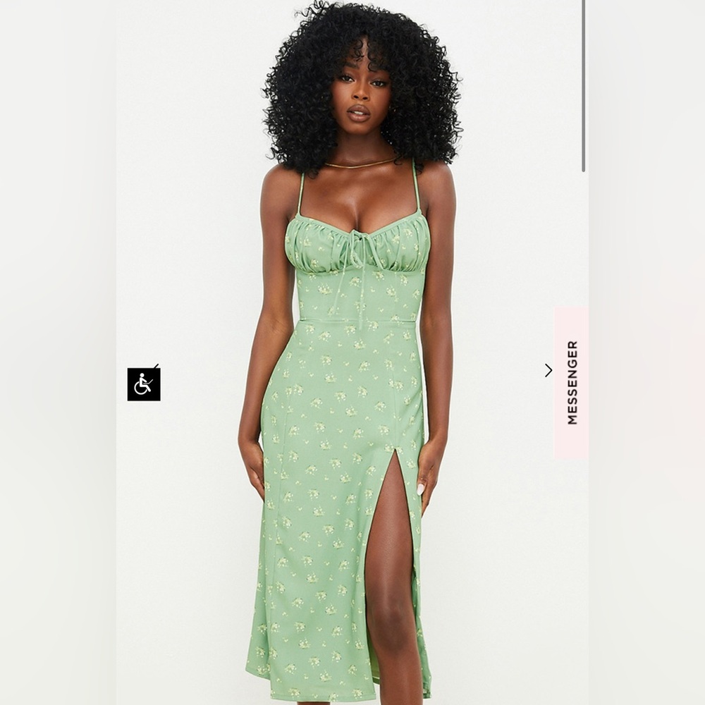 House of CB Carina Olive Floral Bustier Midi Dress XS